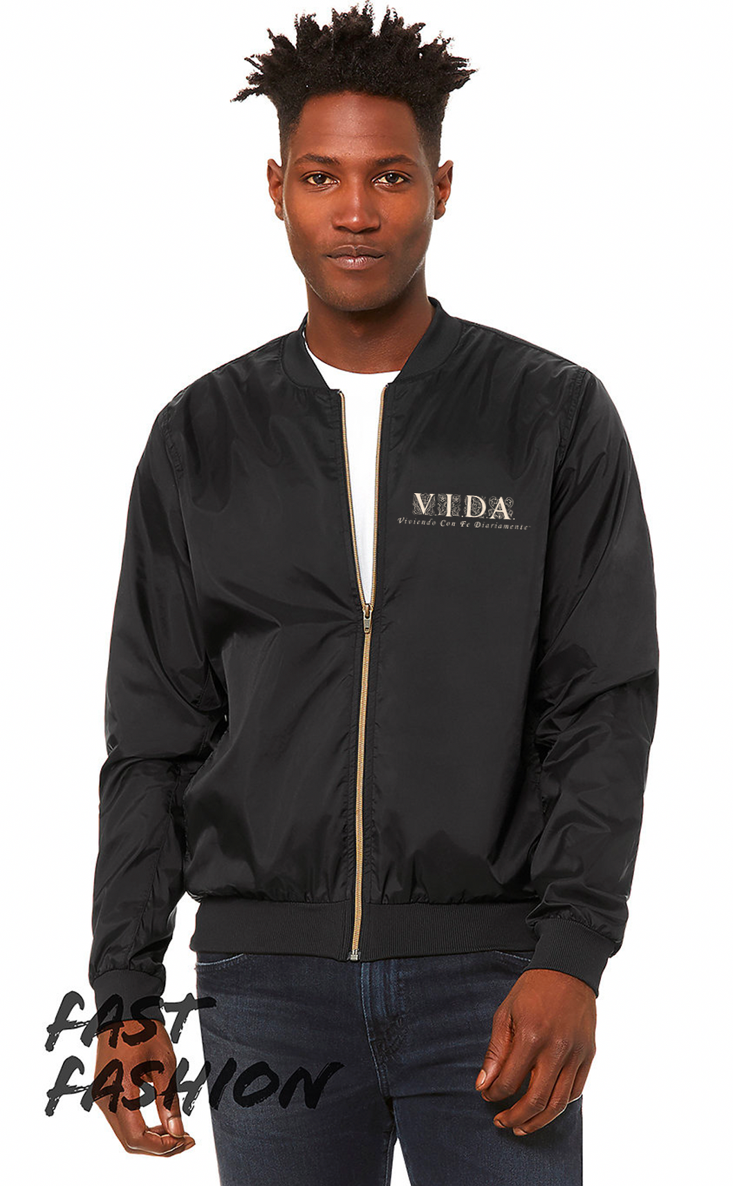 VIDA Black & Gold Unisex Bomber Jacket